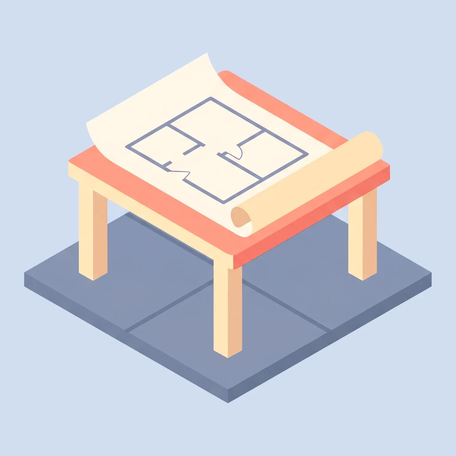 Illustration: a planning table with a floor plan.